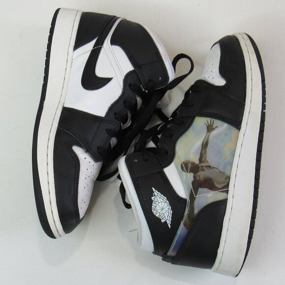 Air Jordan1 Mid Hologram Big Kids' Sneaker Shoes Size 5Y MJ Images Black/Concord - Picture 5 of 10